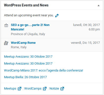 WordPress Dashboard Italian Events